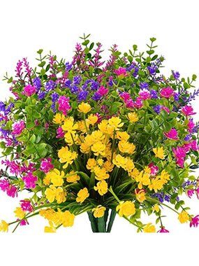 12 Bundles Fake Boxwood Lavender Flowers Outdoor UV Resistant Artificial Plants